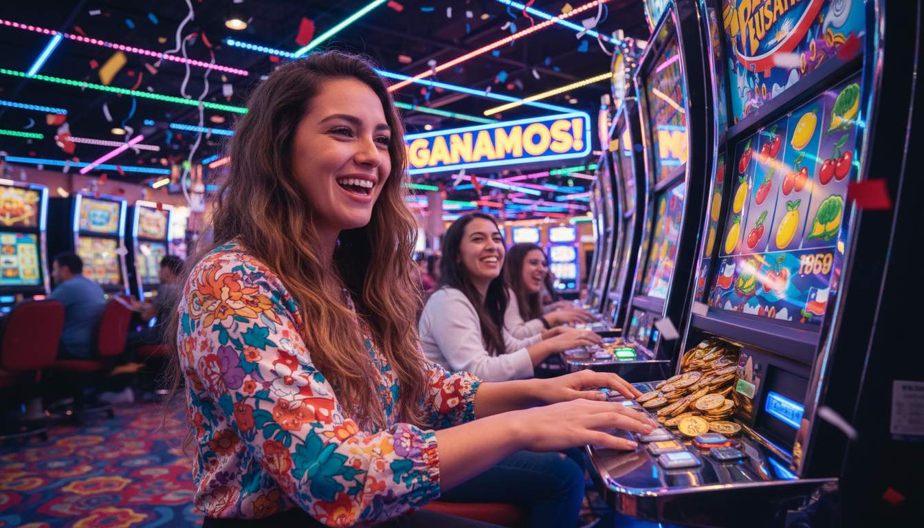Mujer chilena jugando a tragamonedas